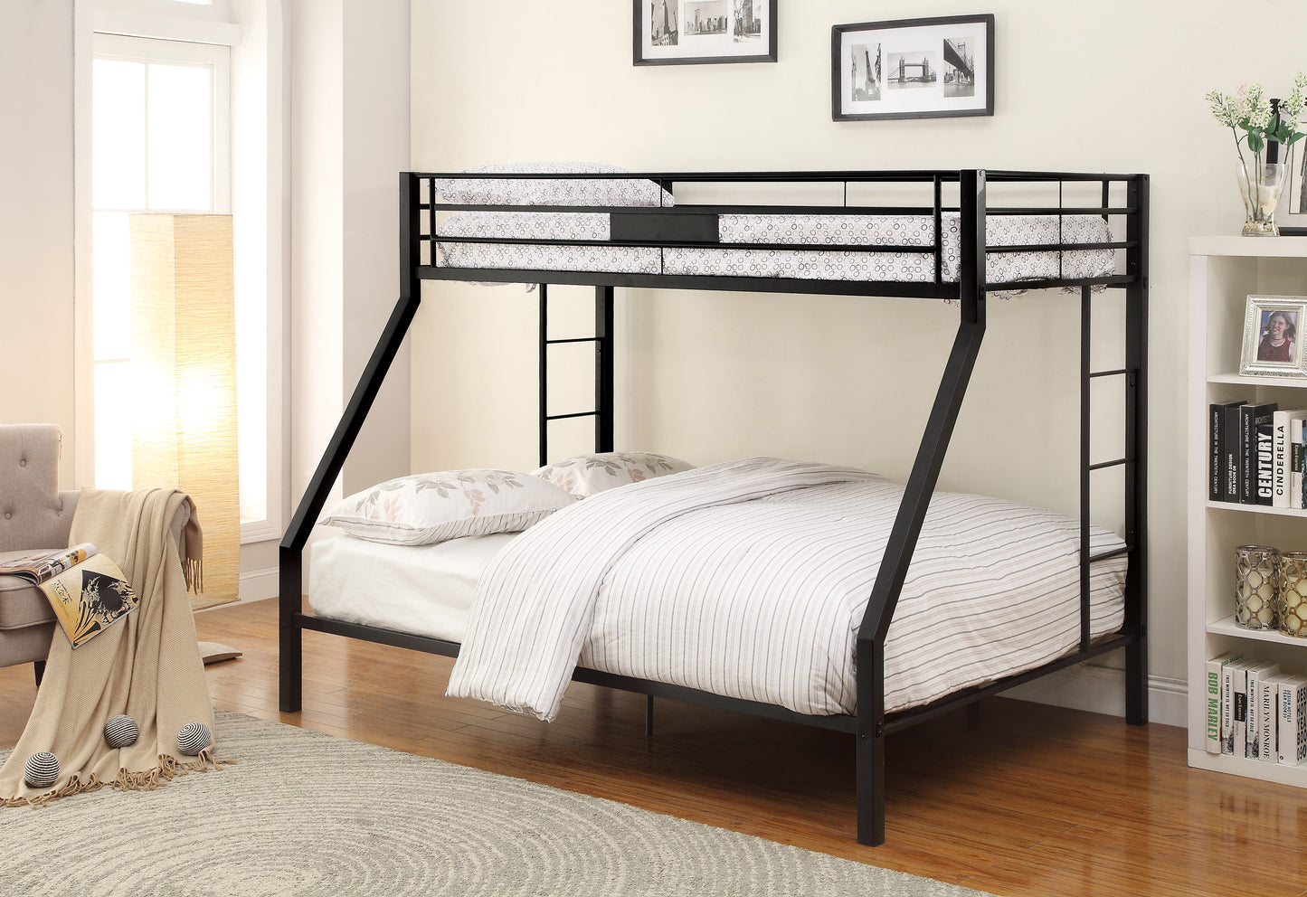 Limbra Sandy Black Finish Twin XL/Queen Bunk Bed - Metal Frame