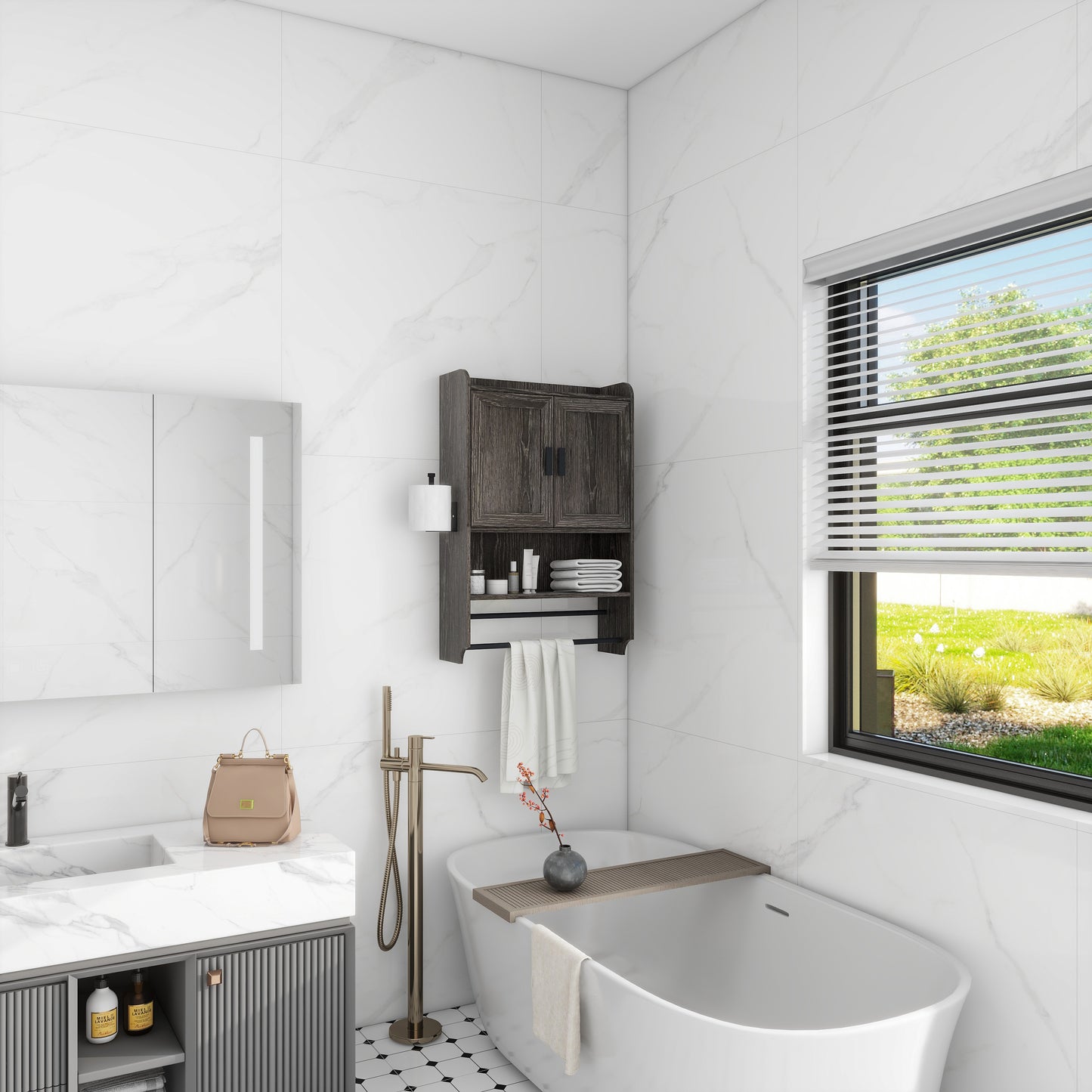 Over-The-Toilet Bathroom Wall Cabinet with Adjustable Shelf - Grey