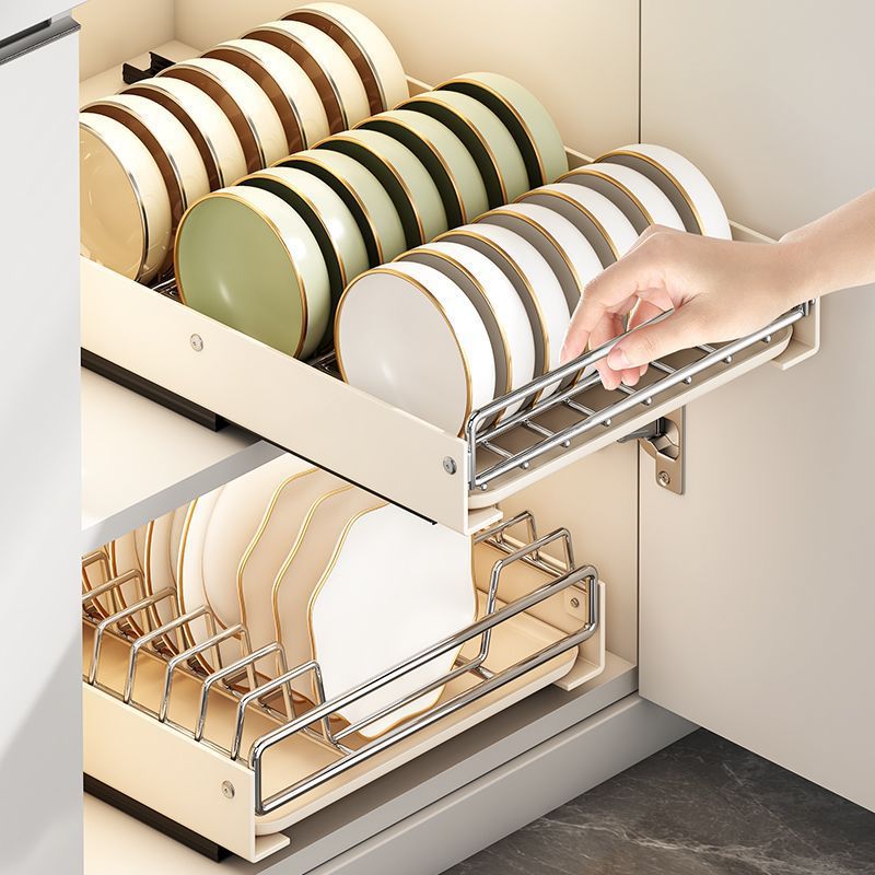 Large Stainless Steel Kitchen Bowl & Dish Storage Rack for Cabinets