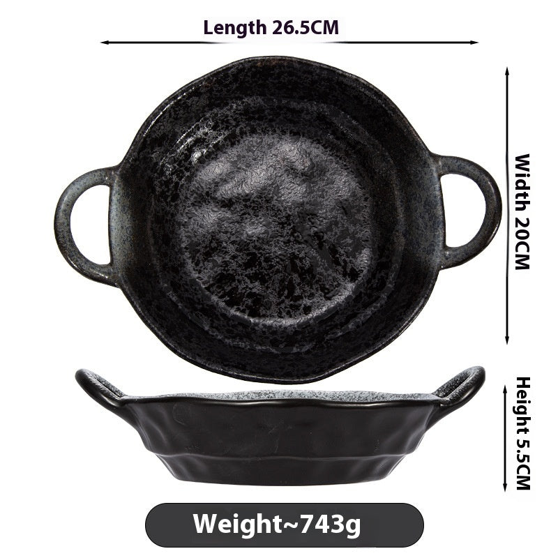 Japanese Vintage Ceramic Soup Plate Large Deep Bowl for Hot Pot Dining