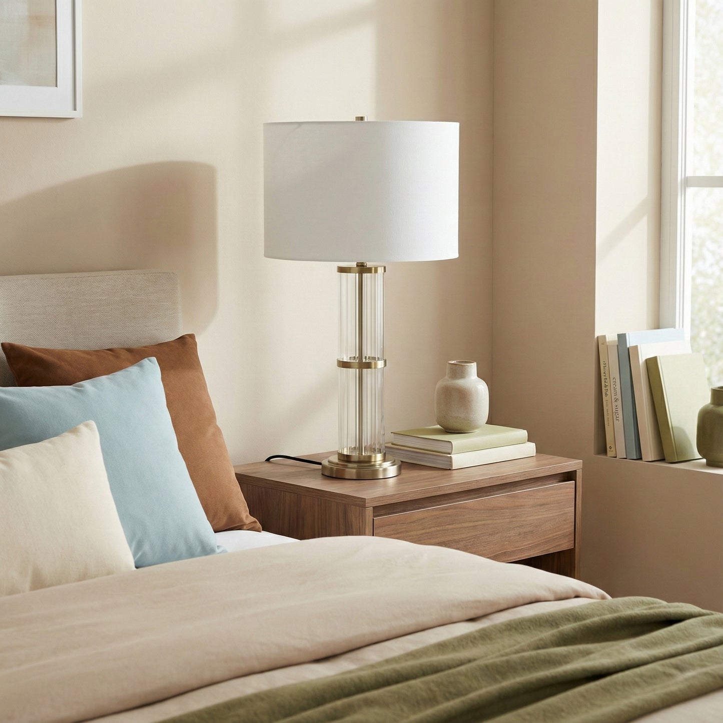 Echo Brushed Nickel Table Lamp With On Off Switch Clear Glass Body