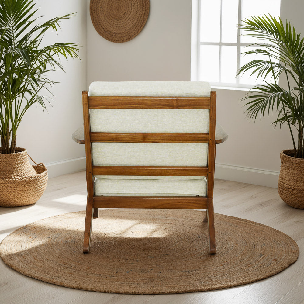 Connor Solid Wood Linen Lounge Chair - Cream