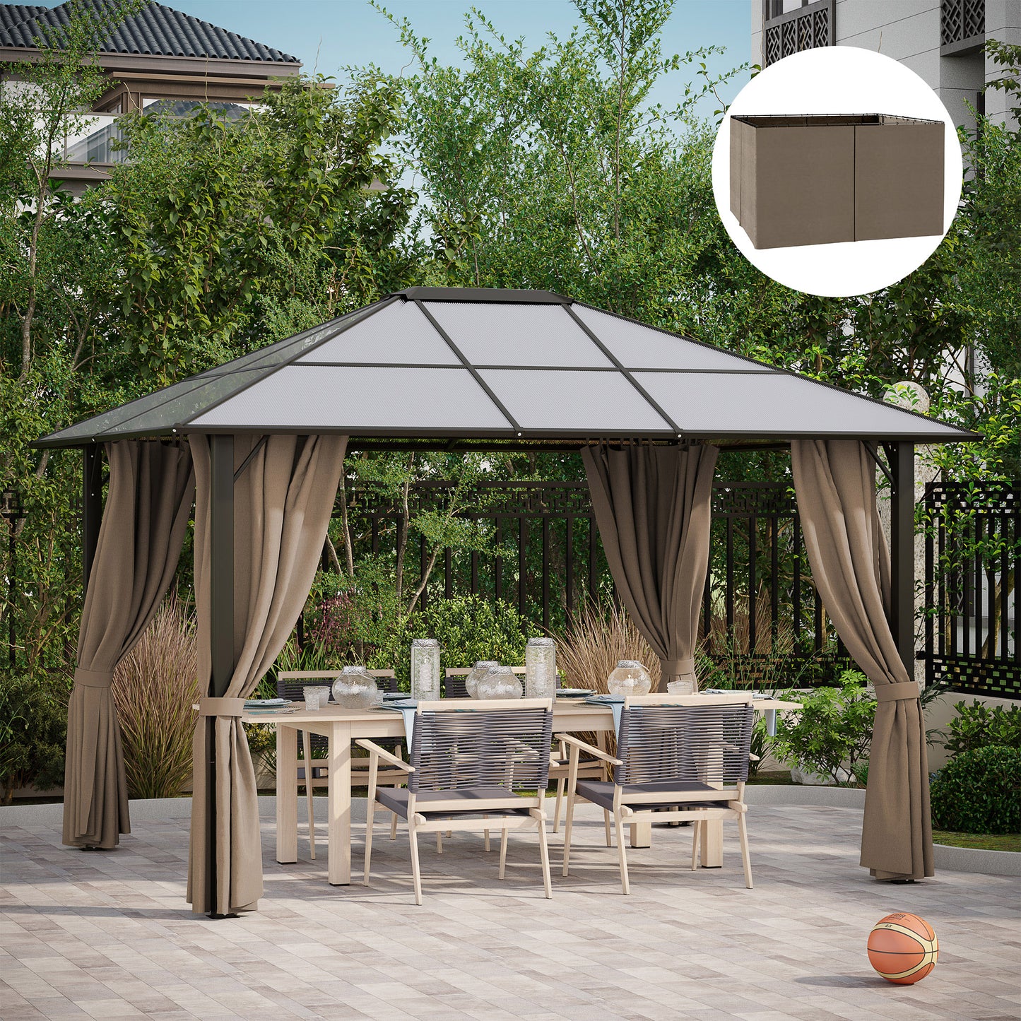 Gazebo Sidewall Set with Hooks and C-Rings - Dark Brown