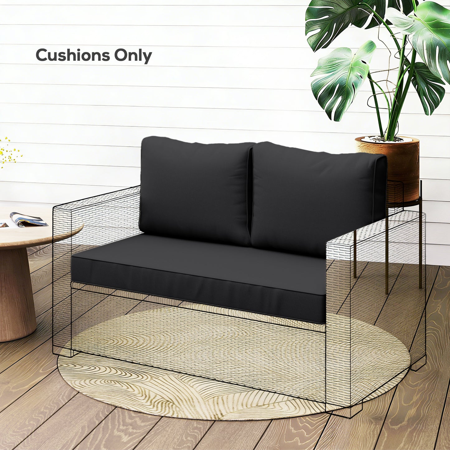 Outdoor Loveseat Cushion Set - Thick, Removable Covers, Black