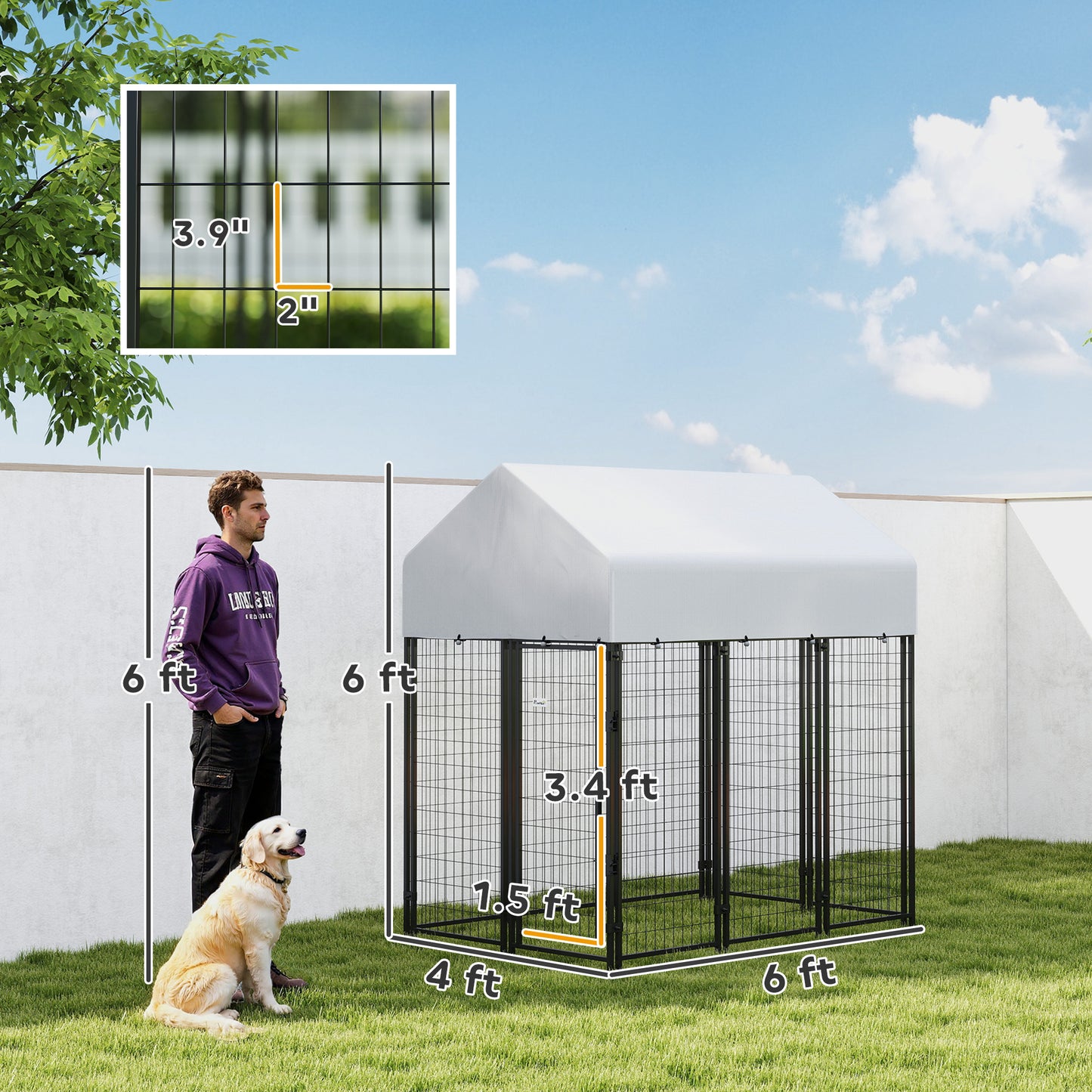Heavy Duty Outdoor Dog Kennel with Roof, 6x4x6 Enclosure, Escape-proof Lock