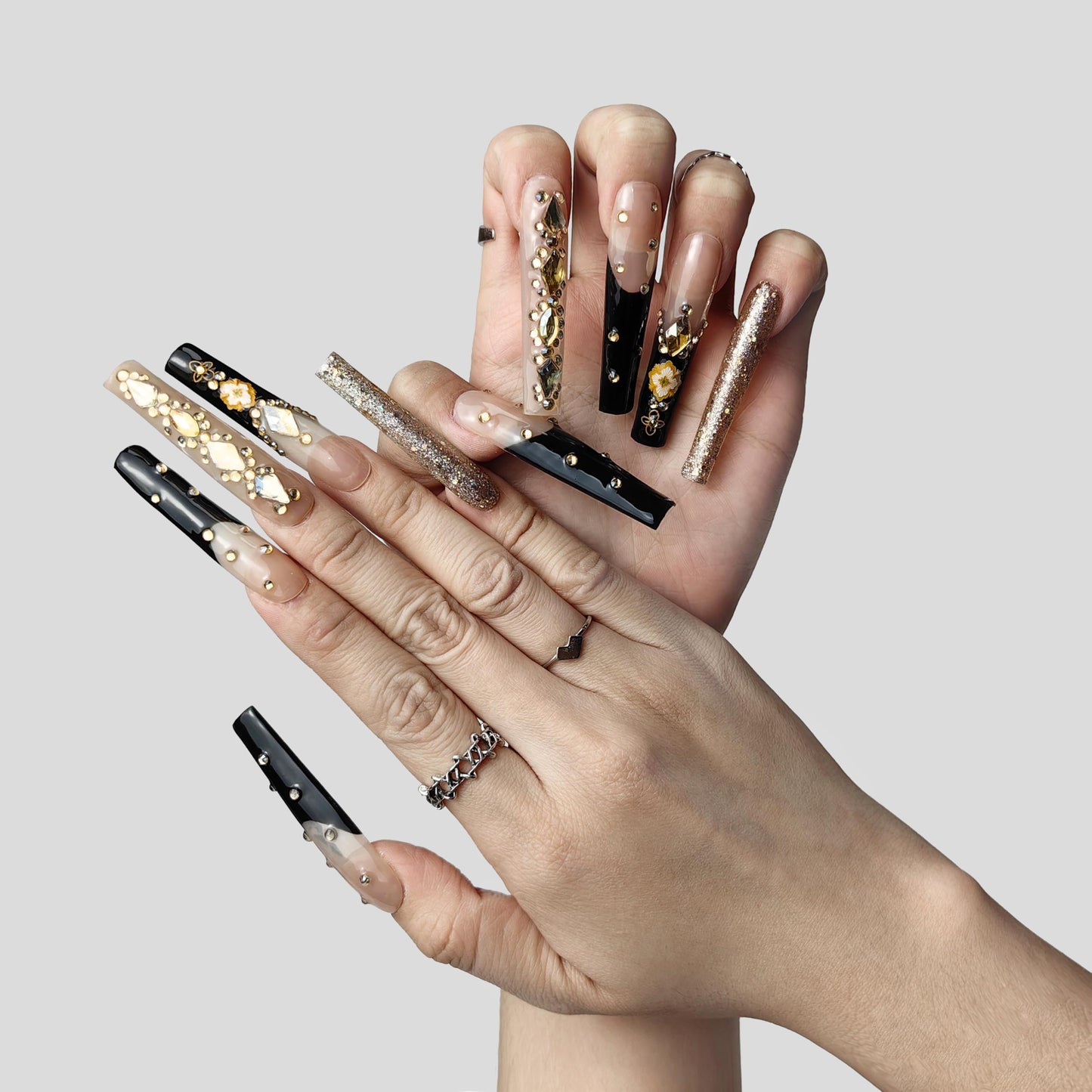Handmade Press On Nails - Long Pink Eclipse Elegance Design