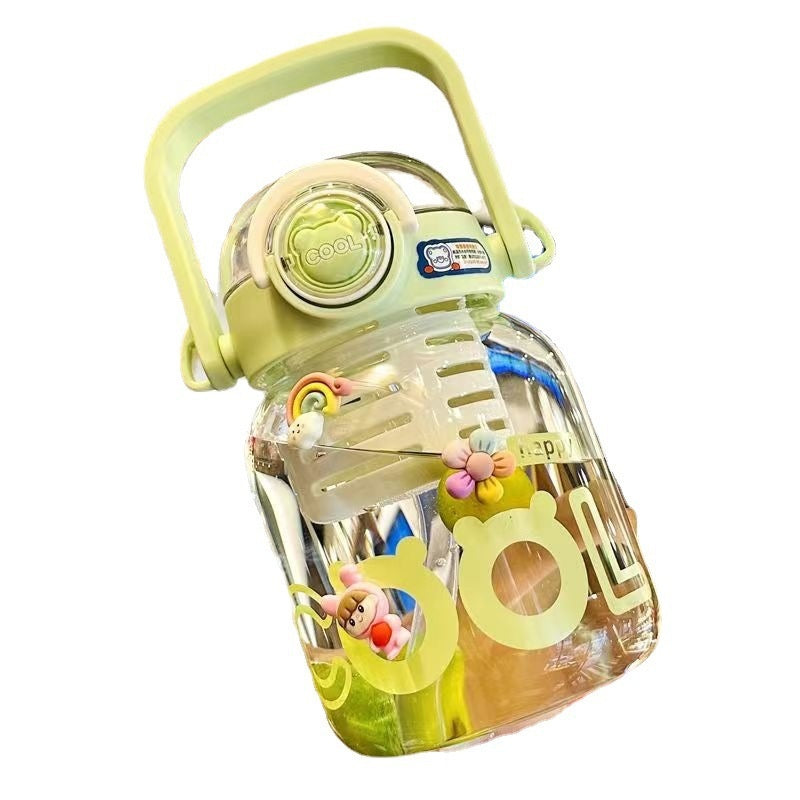 Wide Body Glass Water Bottle with Straw & Carry Handle - 1000ML