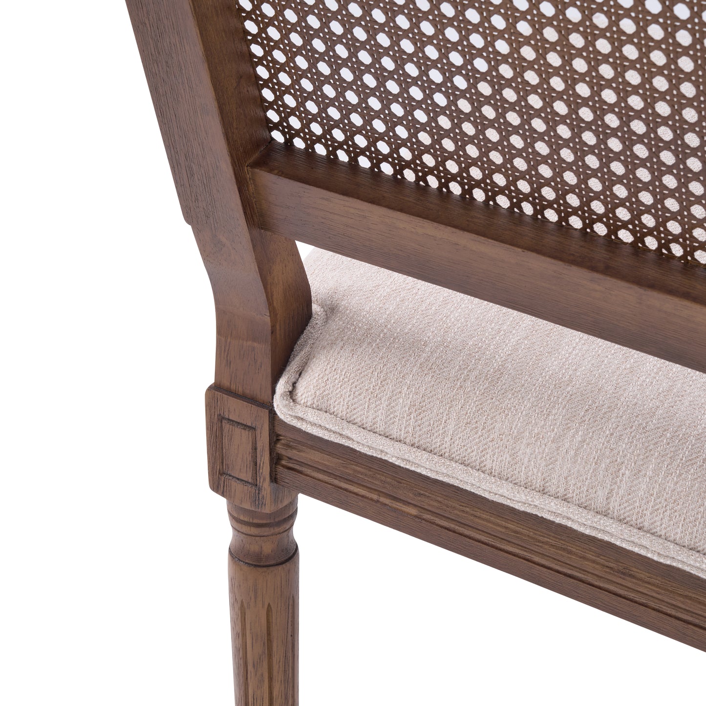 French Country Dining Chairs - Upholstered Cane Backrest - Set of 2