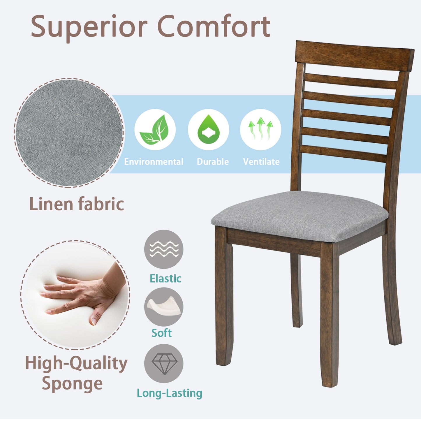 Wooden Dining Chairs Set of 4 with Padded Seat - Walnut