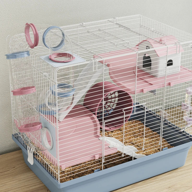 Small Animal Cage with Exercise Wheel Tunnels & Accessories - Blue, 3 Tiers
