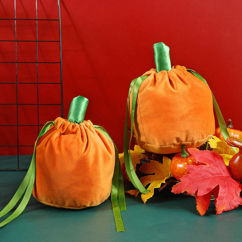 Velvet Pumpkin Candy Bag for Halloween Party - Festive Gift Bag