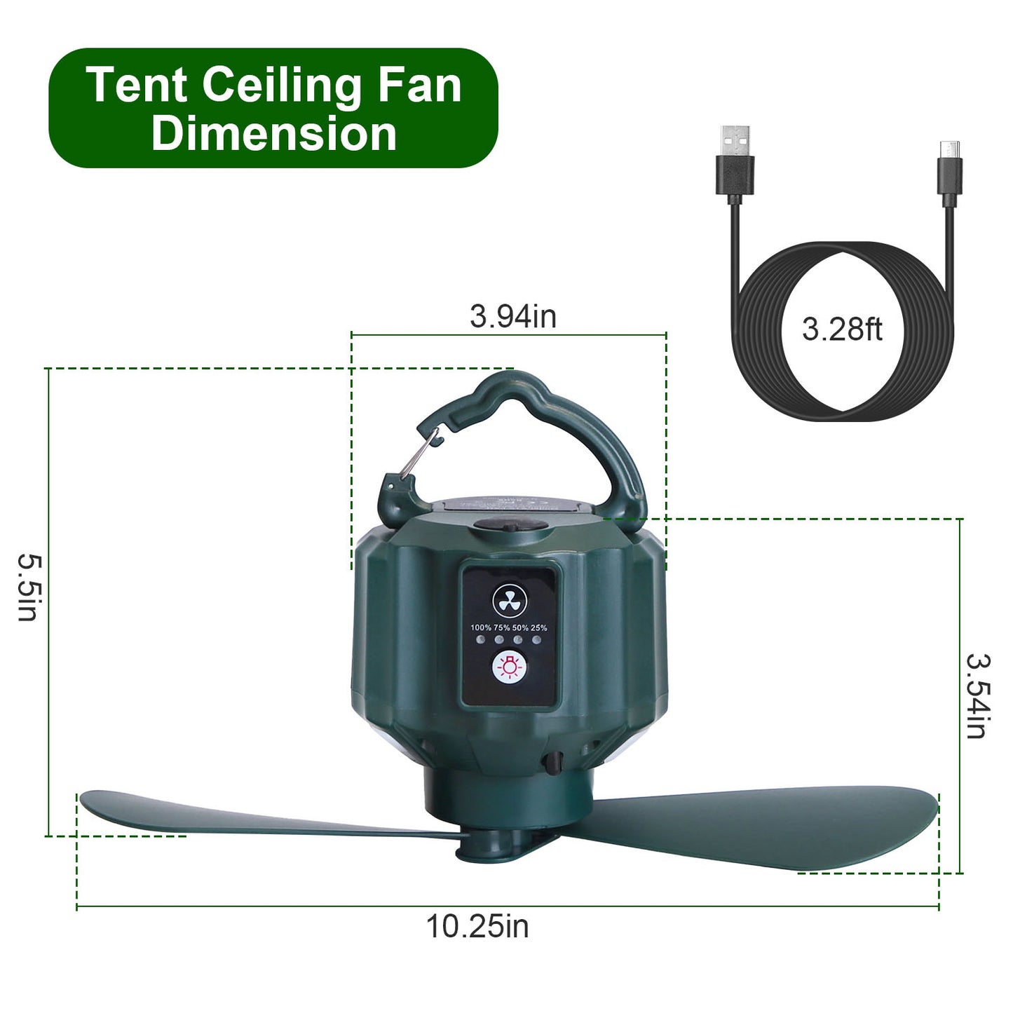 Portable Camping Ceiling LED Fan with Remote Control - 3-in-1 Lantern, Power Bank, Adjustable Speed & Brightness