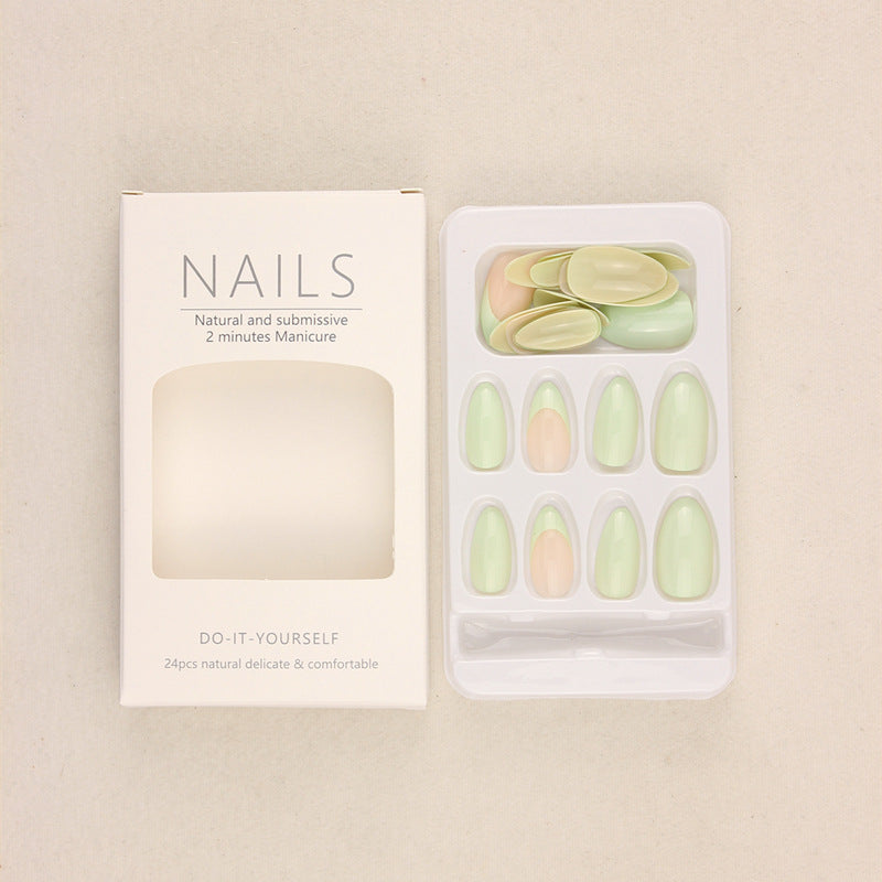 Green Short Fake Nail Set with Armor Design - 24 Pieces, Nail Art Kit