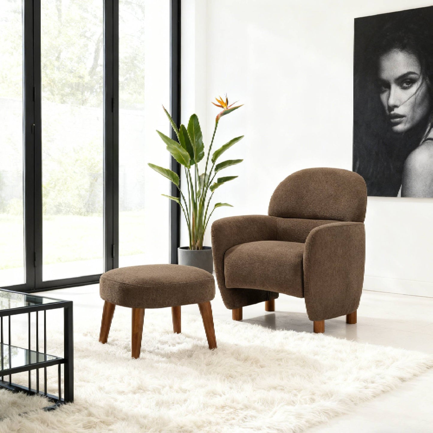 Modern Lazy Chair With Footrest Ottoman - Upholstered Leisure Sofa