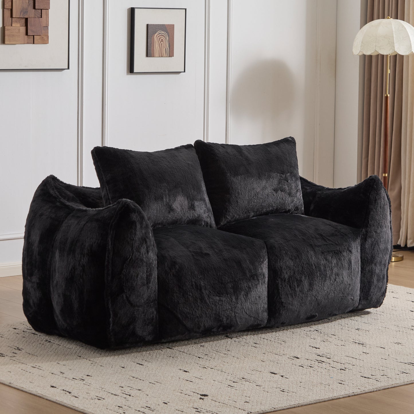 Giant Bean Bag Couch for Adults - Ultra Soft Fluffy Loveseat in Black