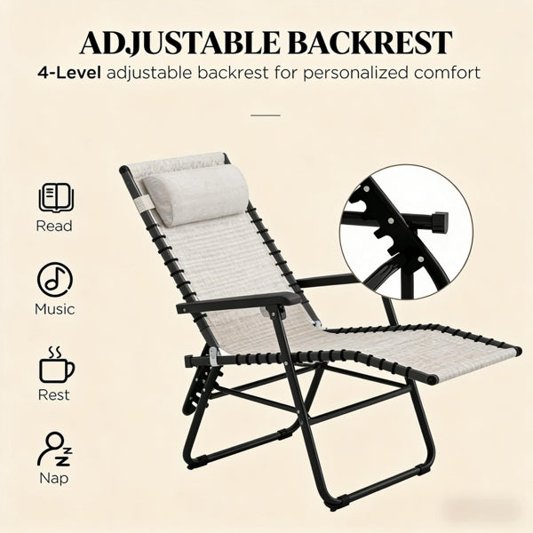 Portable Folding Lounge Chairs with Reclining Positions - Cream White