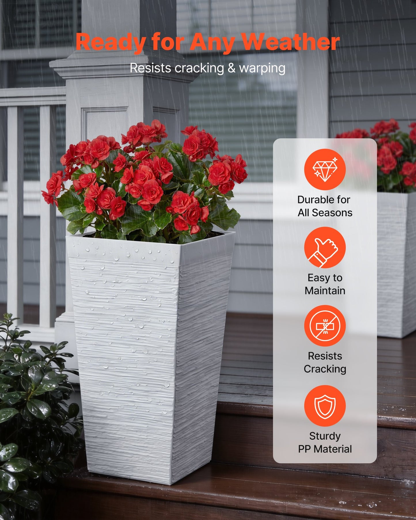 Tall Outdoor Planters Set of 2, 23 Inch Modern Taper Flower Pots with Casters, Drainage Holes, White or Black