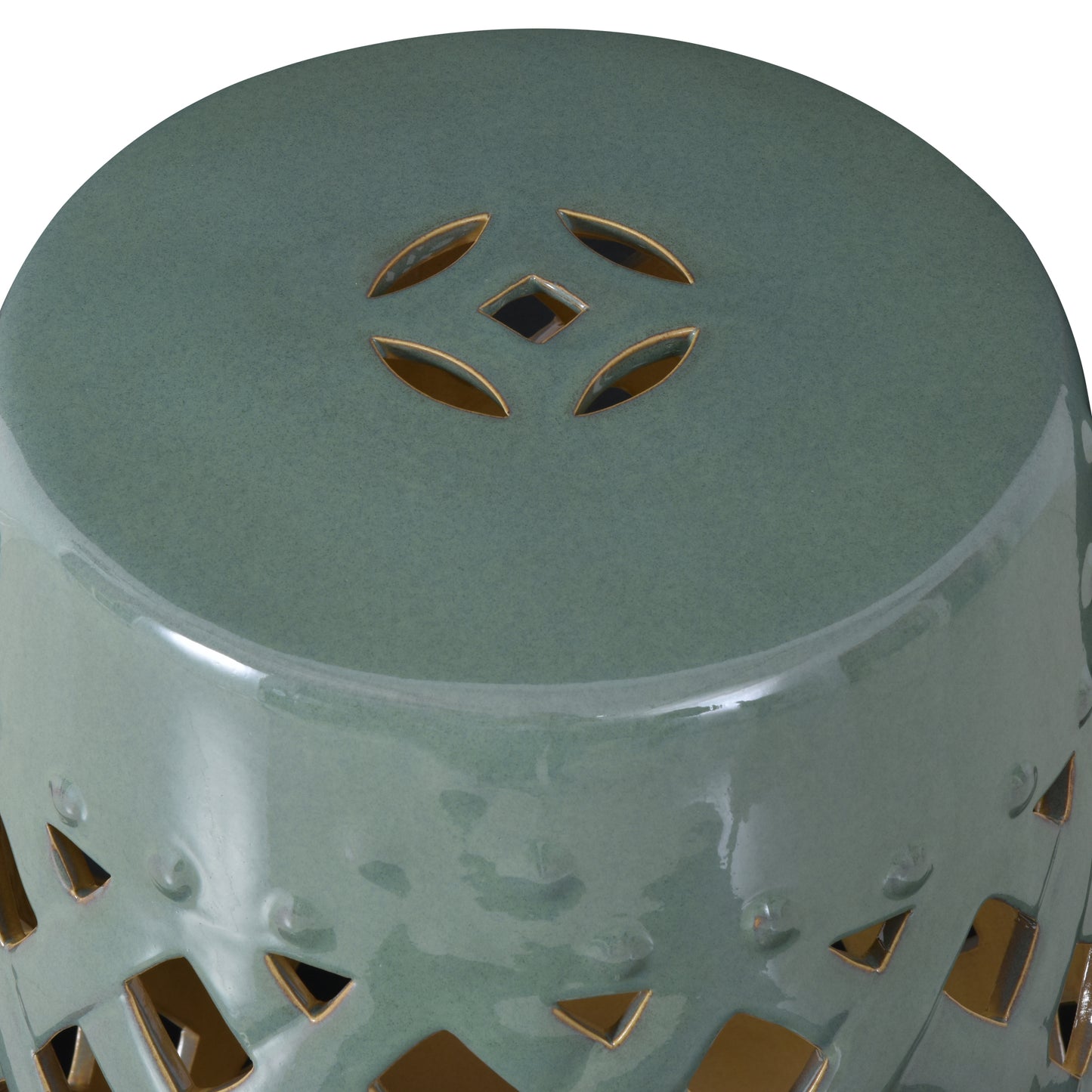 Ceramic Garden Stool - Woven Lattice Design, Green