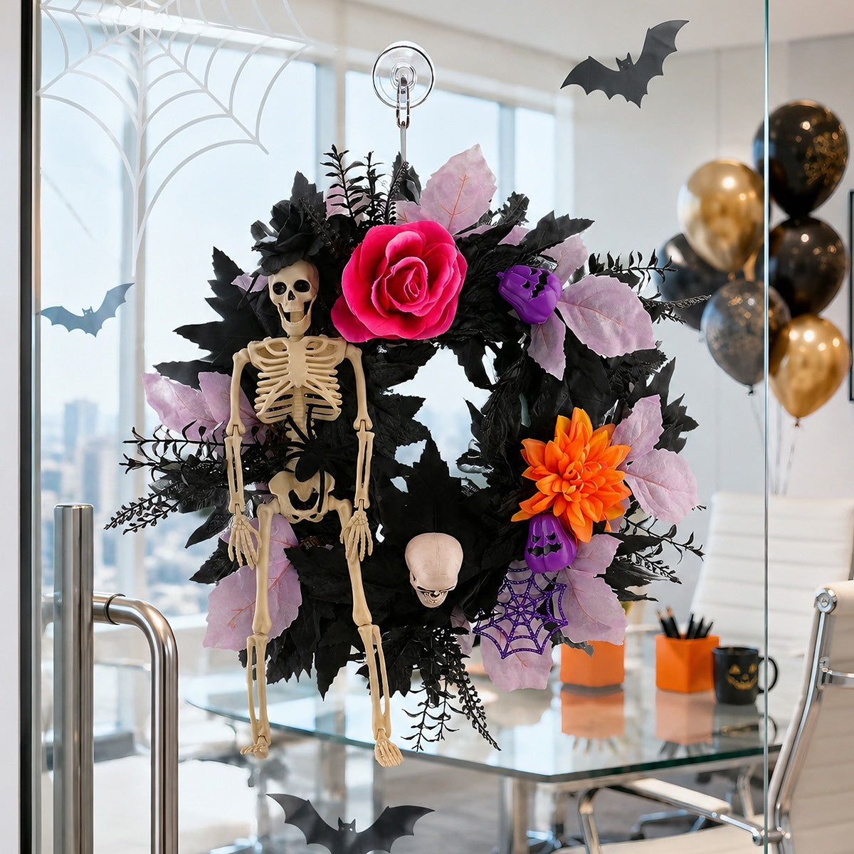 Halloween Skull Wreath Decoration Spooky Door Hanger for Home Party