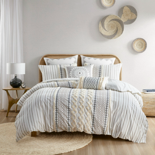 King Cotton Printed Duvet Cover Set with Chenille - Multicolor