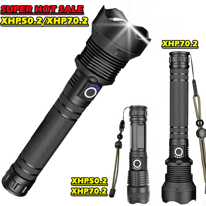 Aluminum Alloy Telescopic Zoom Flashlight with USB Charging - High-Intensity XHP70