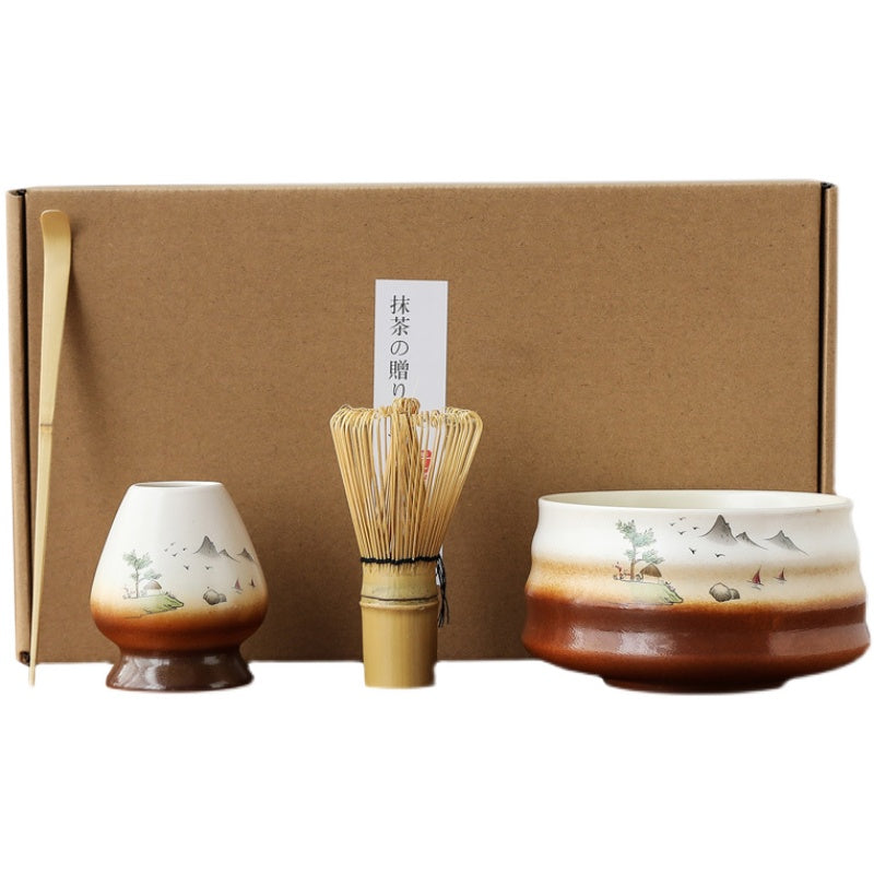 Japanese Matcha Tea Set with Ceramic & Bamboo Accessories - Multiple Colors