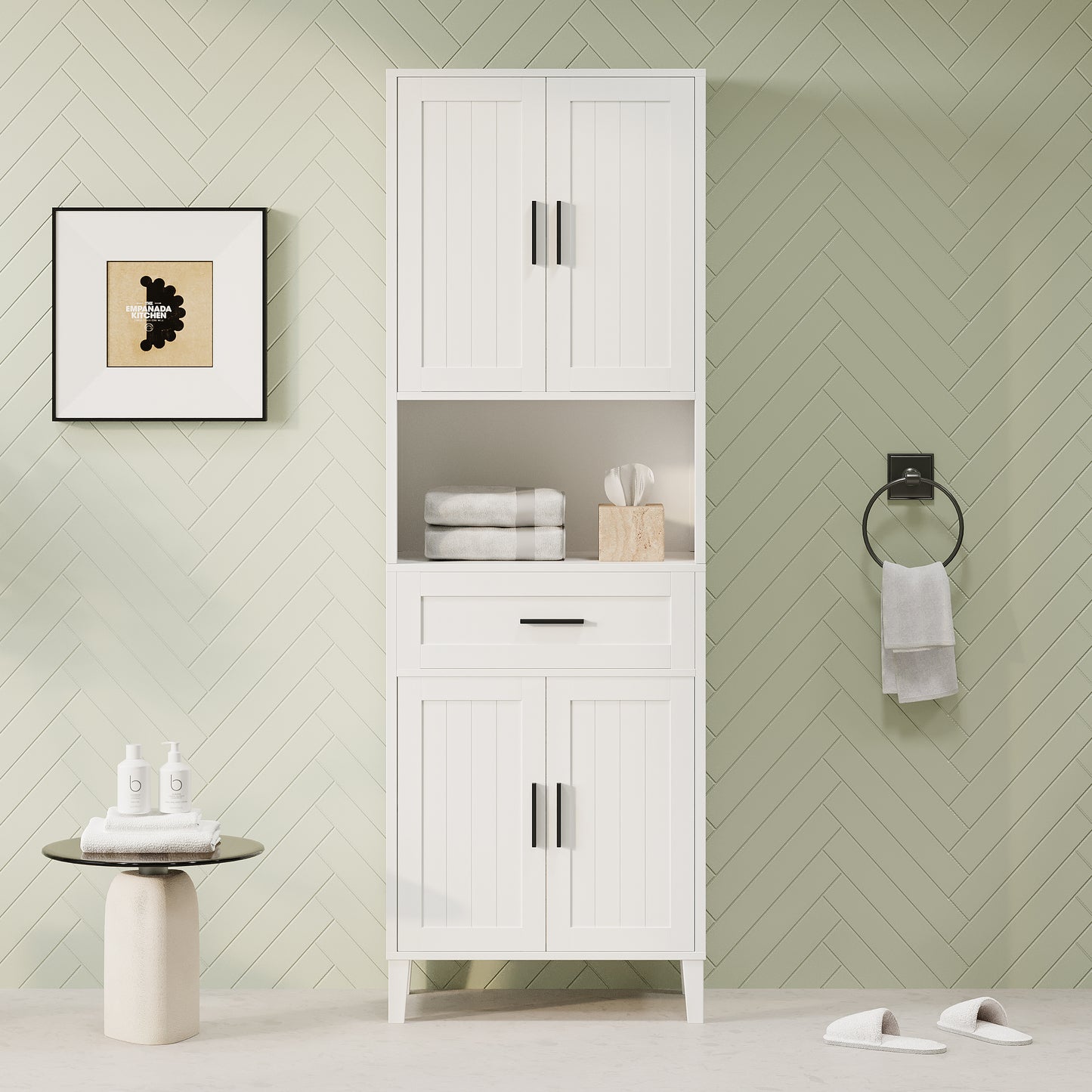 70.9" High Freestanding Bathroom Cabinet with 2 Cabinets & Drawer