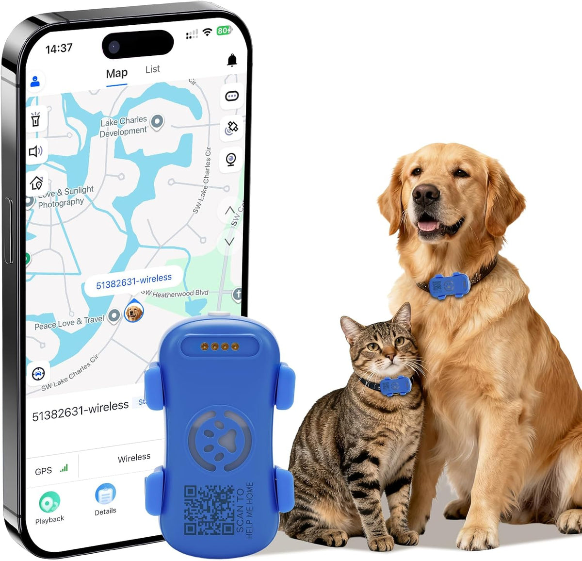 Dog GPS Tracker Real-Time Anti-Lost Collar with Geofence Light Sound Alarm