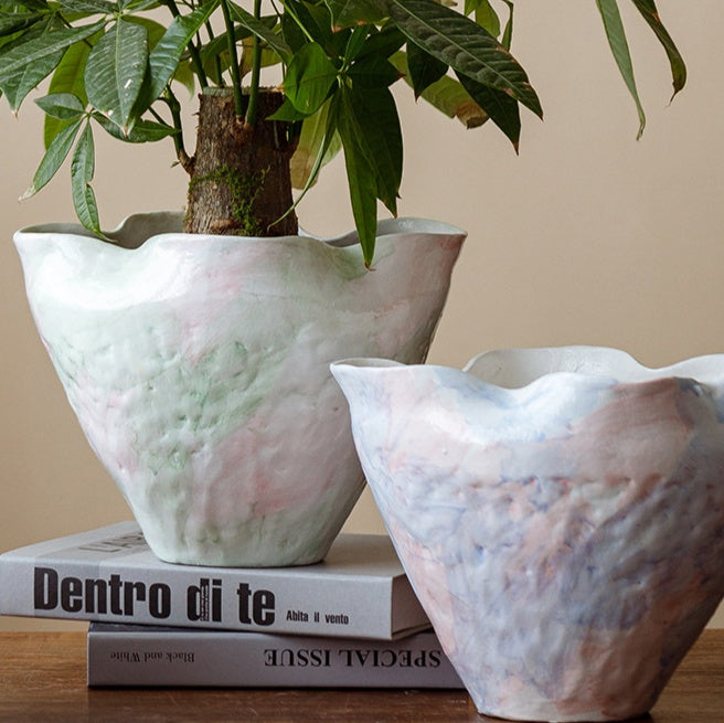 Hydroponic Succulent Planter Pot with Tray - Large Ceramic Flower Container