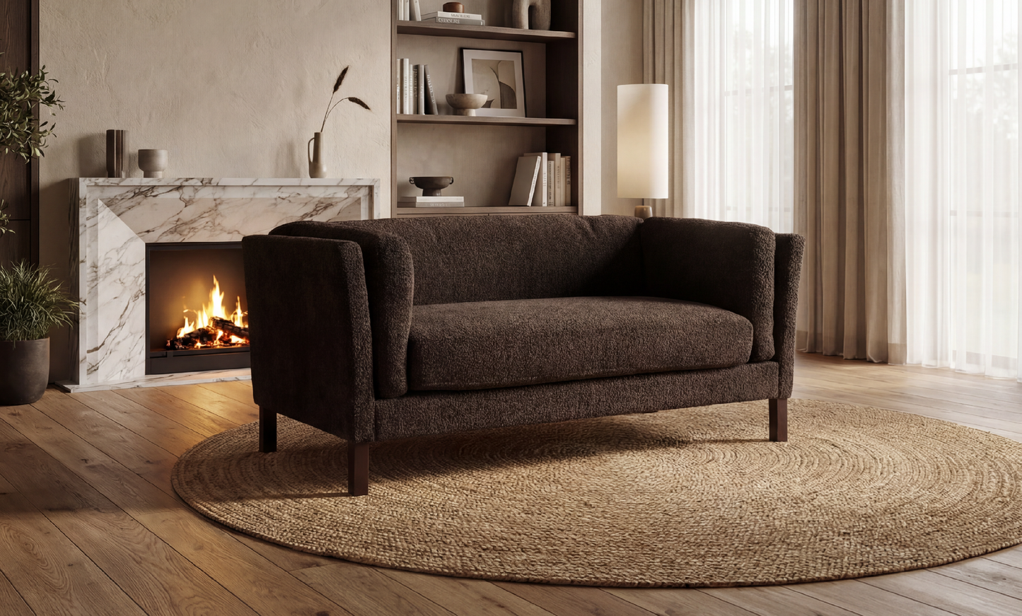 Modern Chenille Loveseat Sofa - 58.27 Inches, Dark Brown