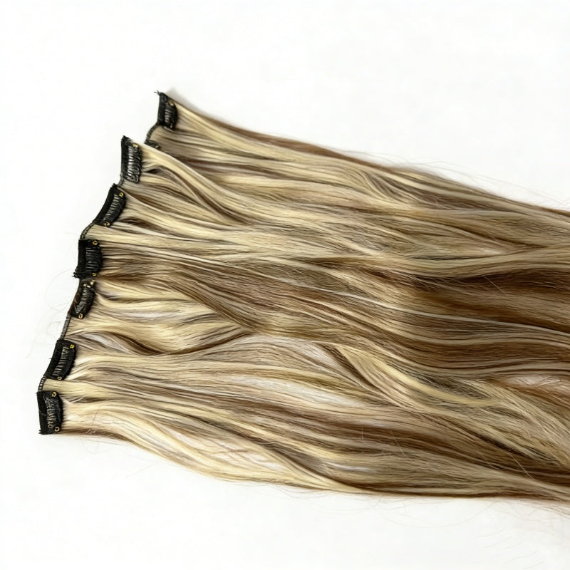 Clip-In Synthetic Hairpiece - Cool Brown with Blonde Highlights, HH008