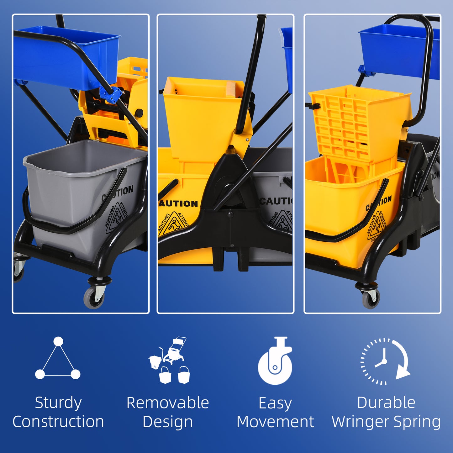 Industrial Mop Water Bucket with Wringer and Mobility Casters - Large Capacity