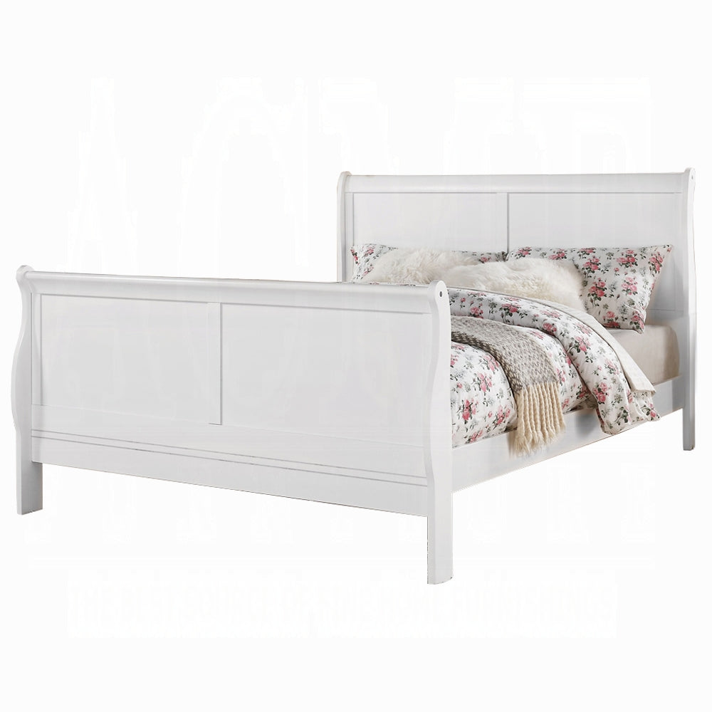 Sleigh Bed - Louis Philippe III White Finish Queen Size