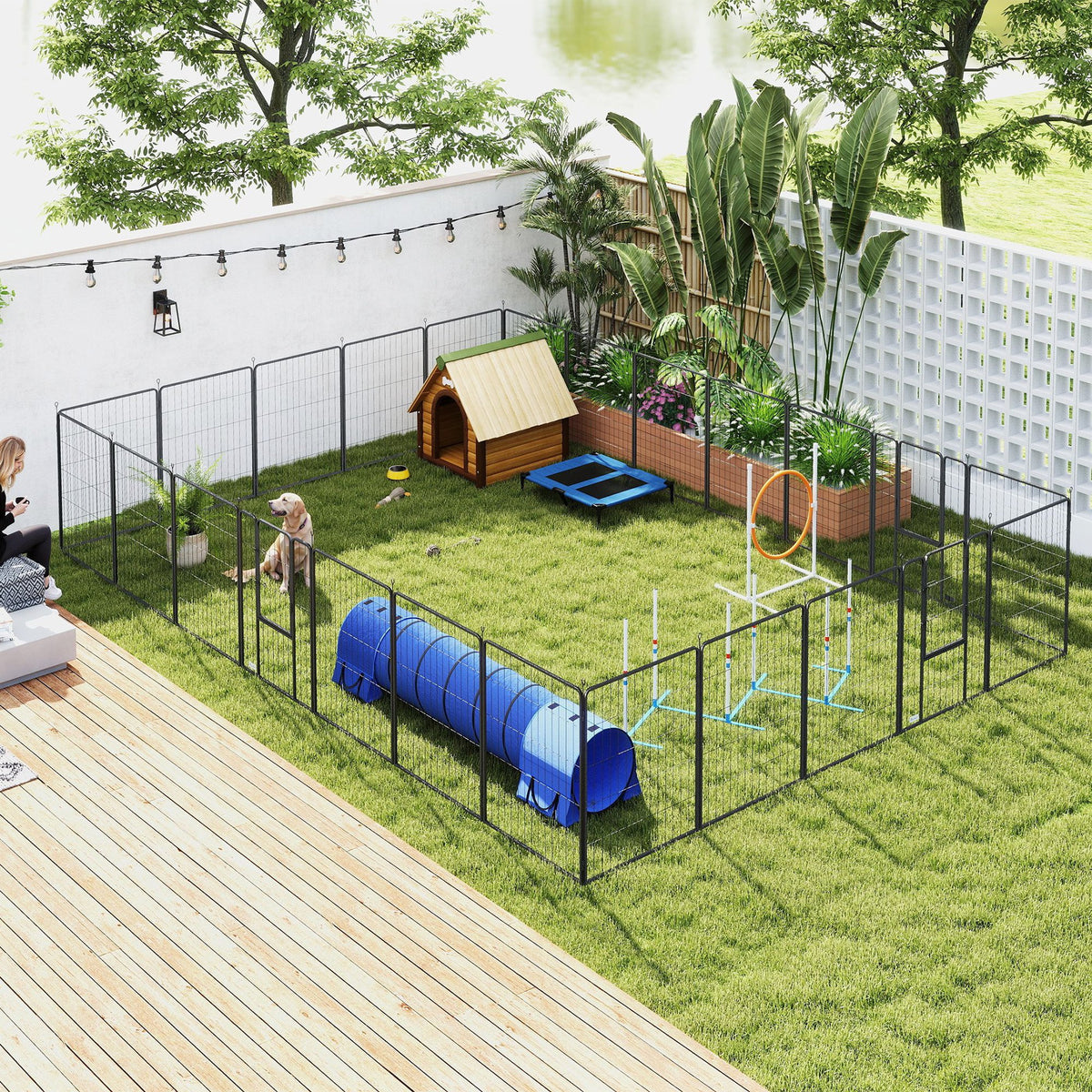 Dog Playpen with Lockable Doors - 24 Panels Indoor Outdoor Exercise Fence, Gray