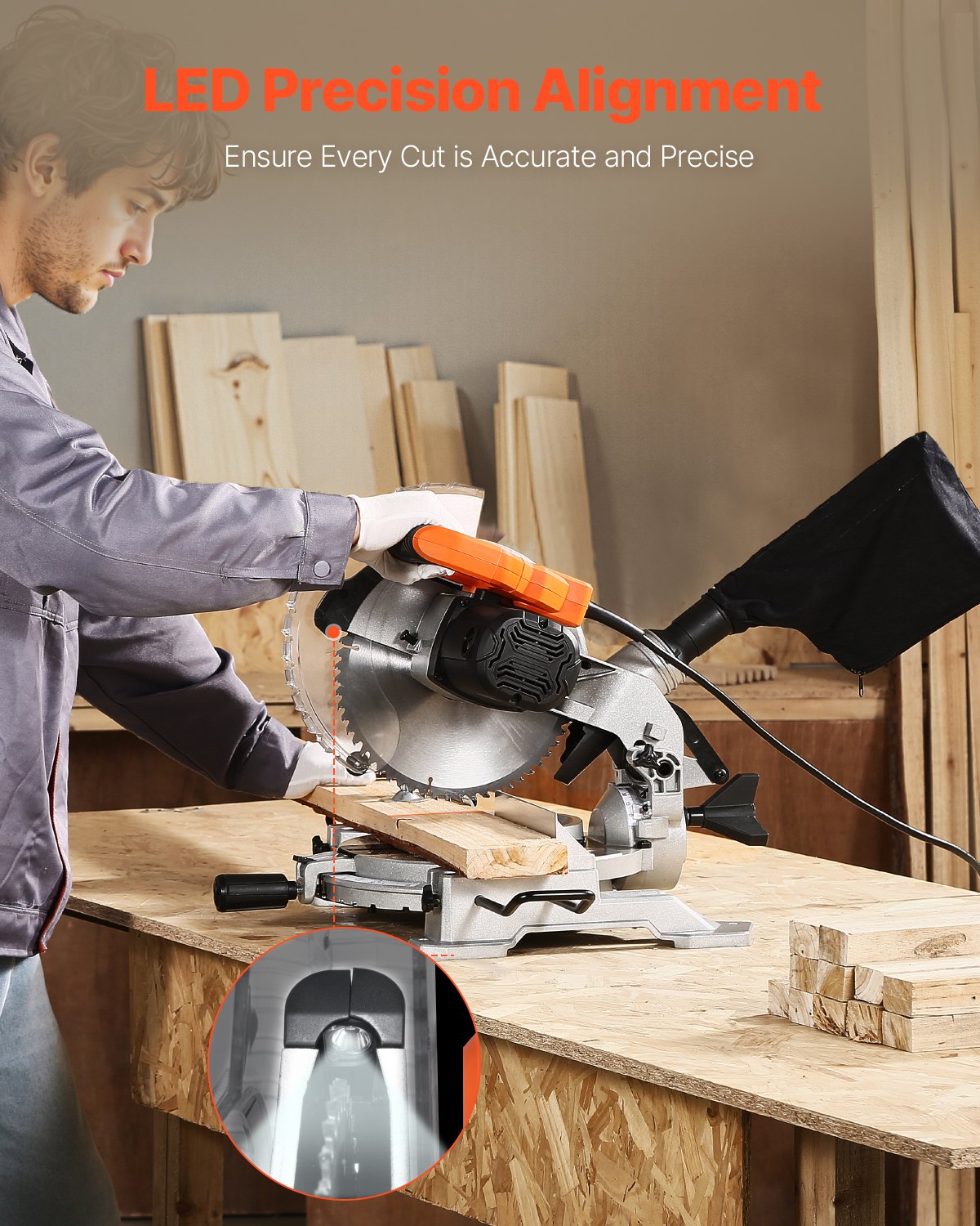 10-Inch Corded Compound Miter Saw with 15 Amp Motor & 60-Tooth Blade - Metallic