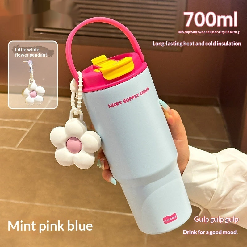 Large Capacity Stainless Steel Water Bottle with Straw - 700ml, Insulated, Durable