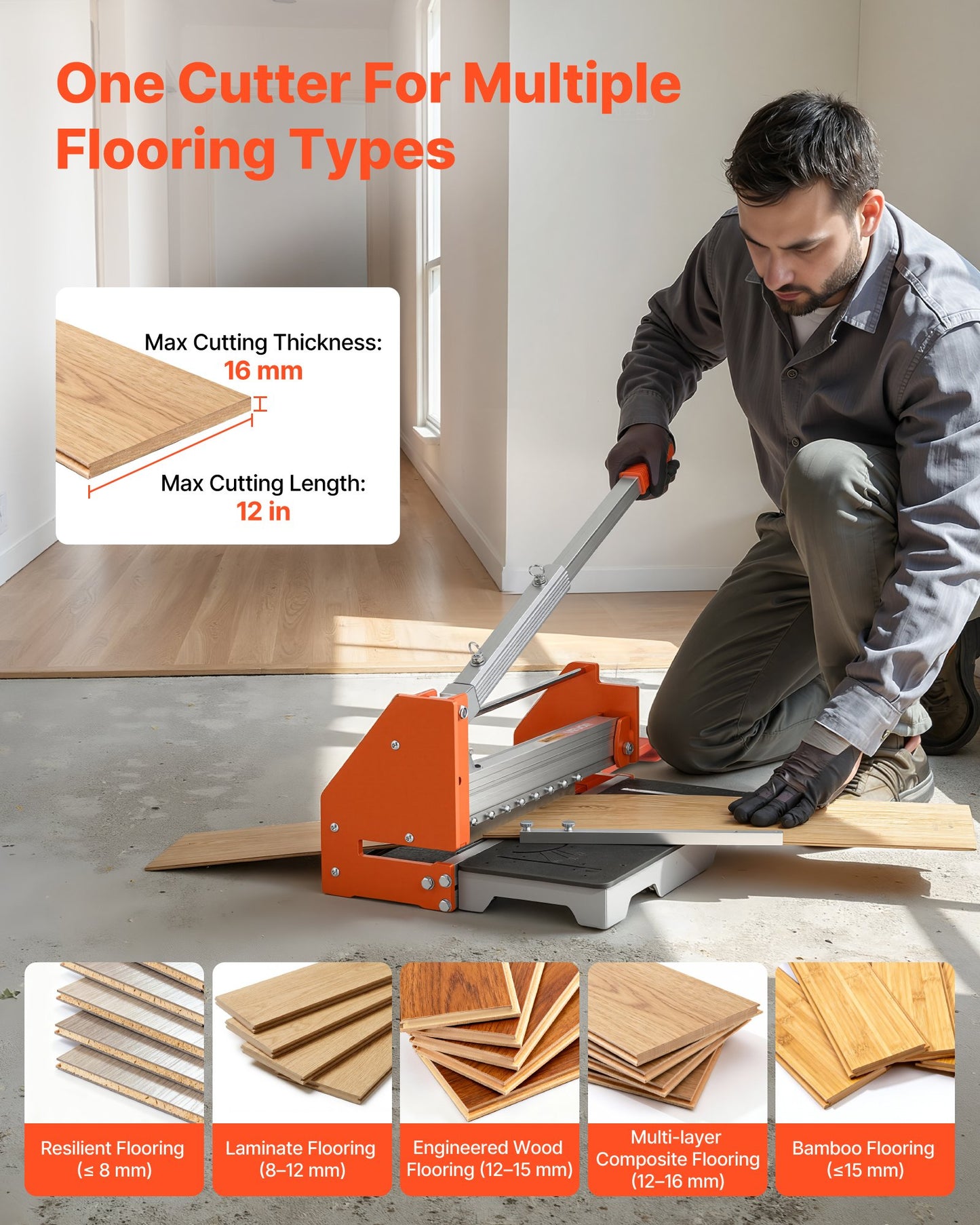 Vinyl Floor Cutter 12 Inch Laminate & Engineered Wood Cutting Tool - Black