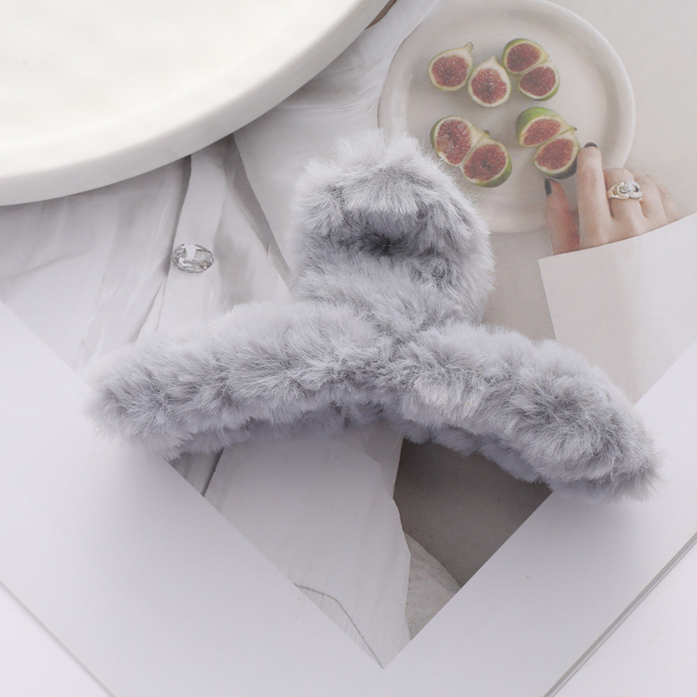 Solid Color Fur Grip Plush Back Hair Barrettes - Hair Accessories for Women