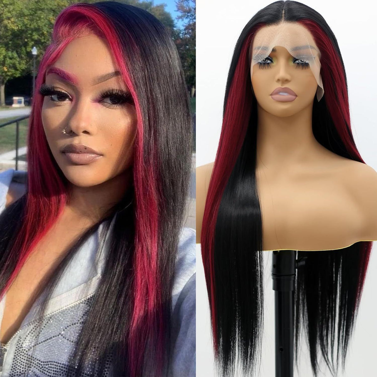 Long Straight Lace Wig 13x4 Synthetic Hair for Women - Black & Color Variants
