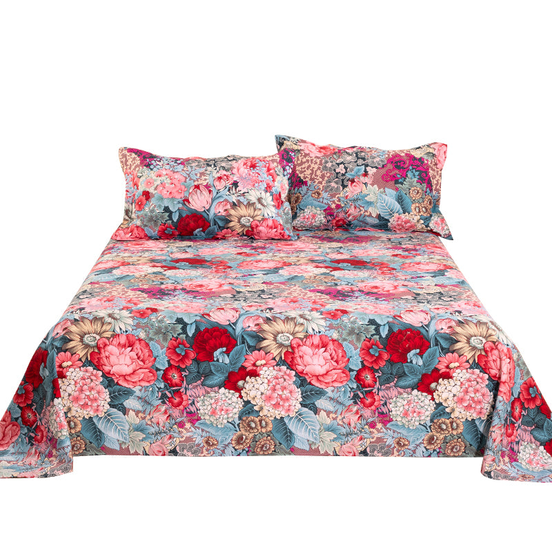 Cotton Canvas Mattress Cover Bedding Set with Plant Flower Pattern - Multiple Sizes