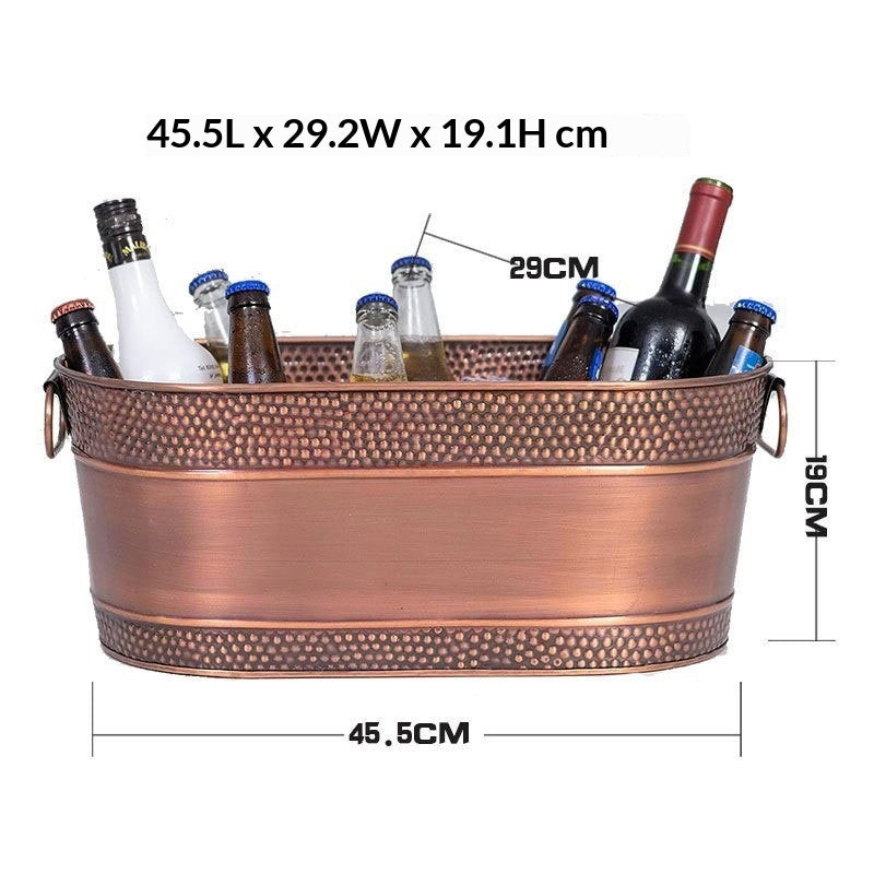 Oval-Shaped Galvanized Metal Ice Basin with Side Handles - Home Storage