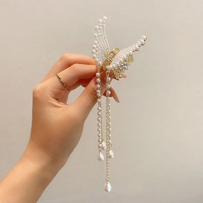 Antique Metal Hair Clip with Tassel & Pearl Detail