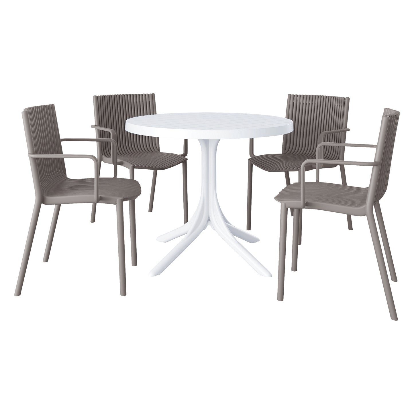 4-Piece Warm Grey Stackable Armchair & Round Table Set - Indoor/Outdoor