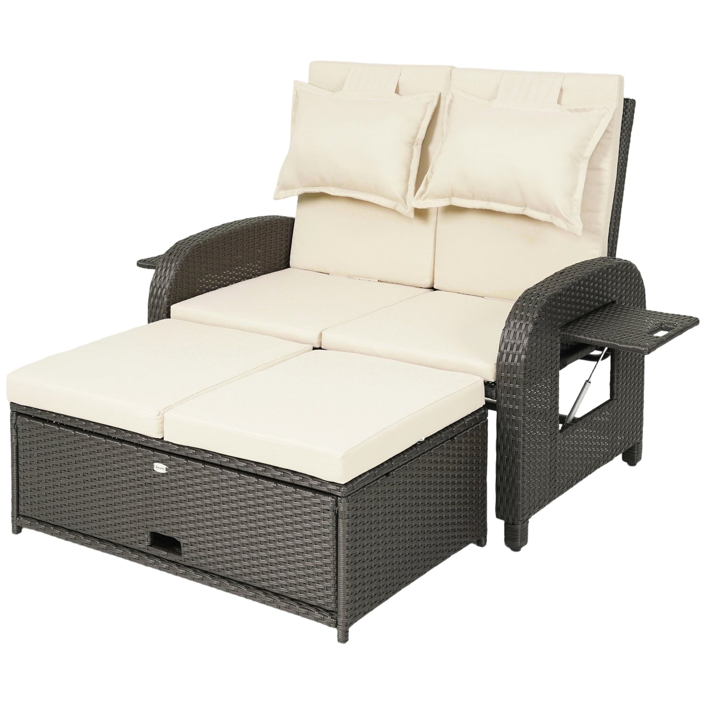Outdoor Rattan Daybed with Storage Ottoman & Adjustable Backrest - Beige