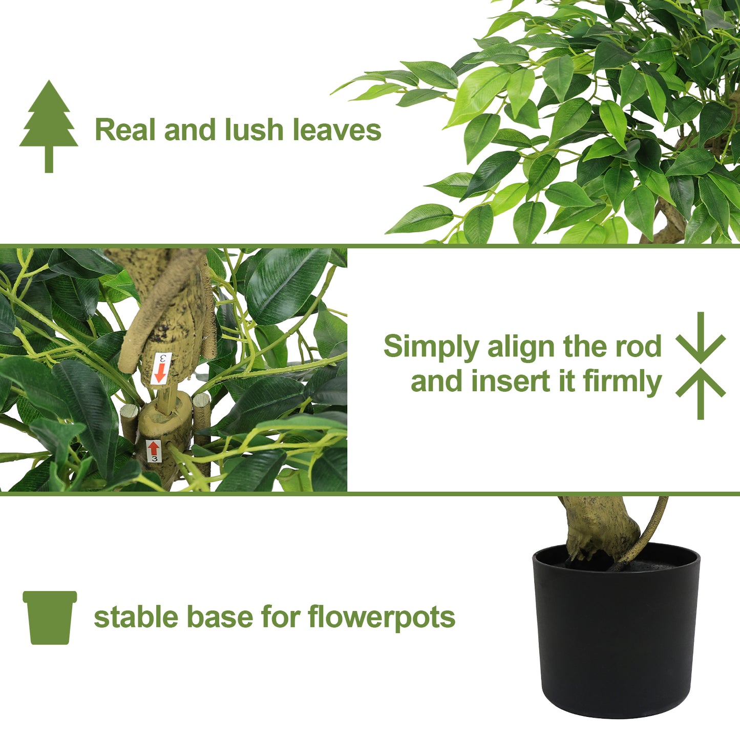 5.2FT Artificial Ficus Tree with Pot - Lifelike Faux Banyan Green