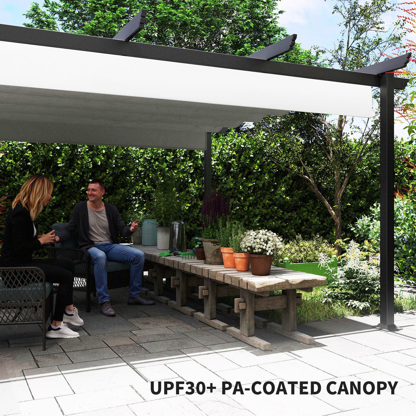 Aluminum Retractable Pergola Canopy - 13x13, White