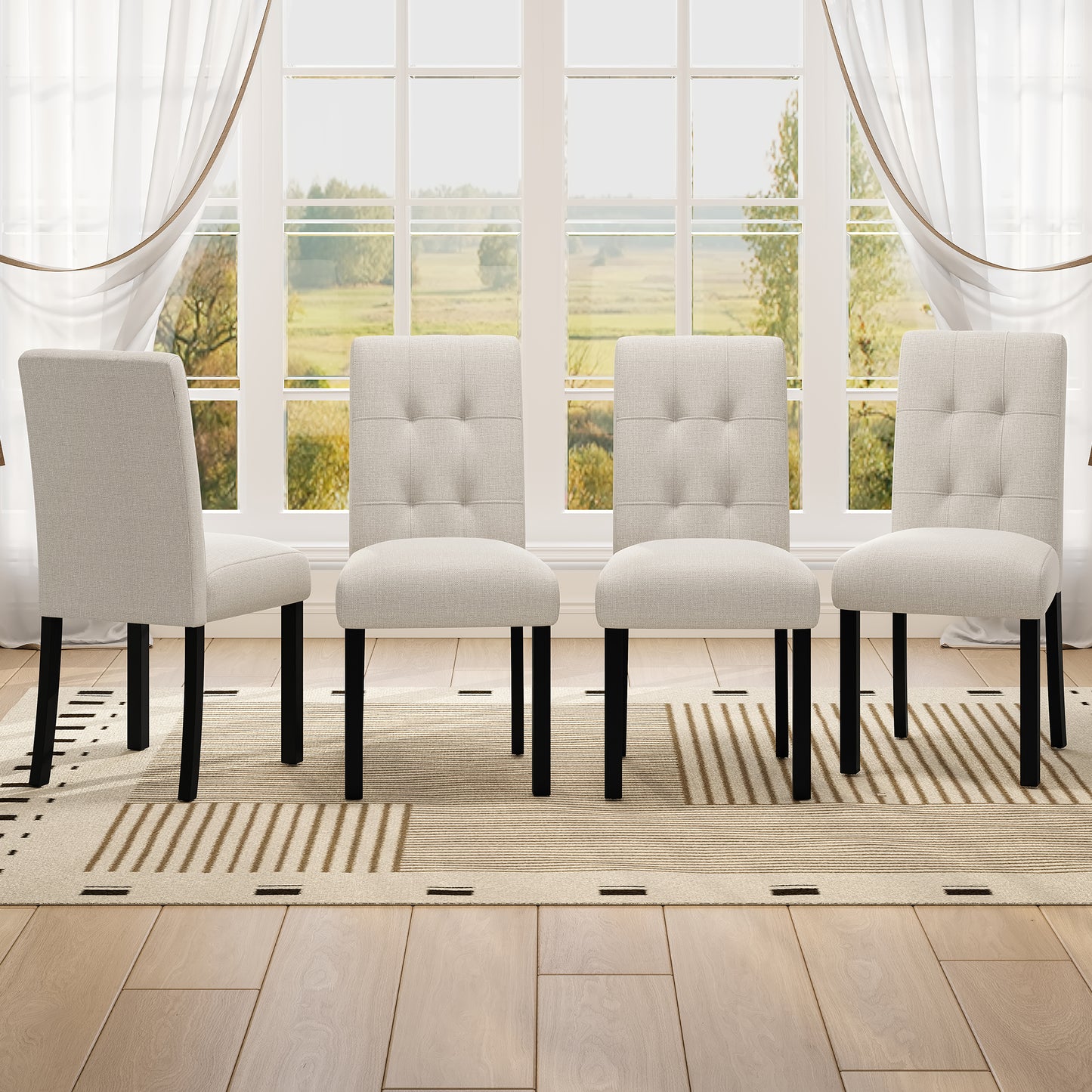 4 Piece Modern Tufted Dining Chair, Rustic Linen Upholstered With