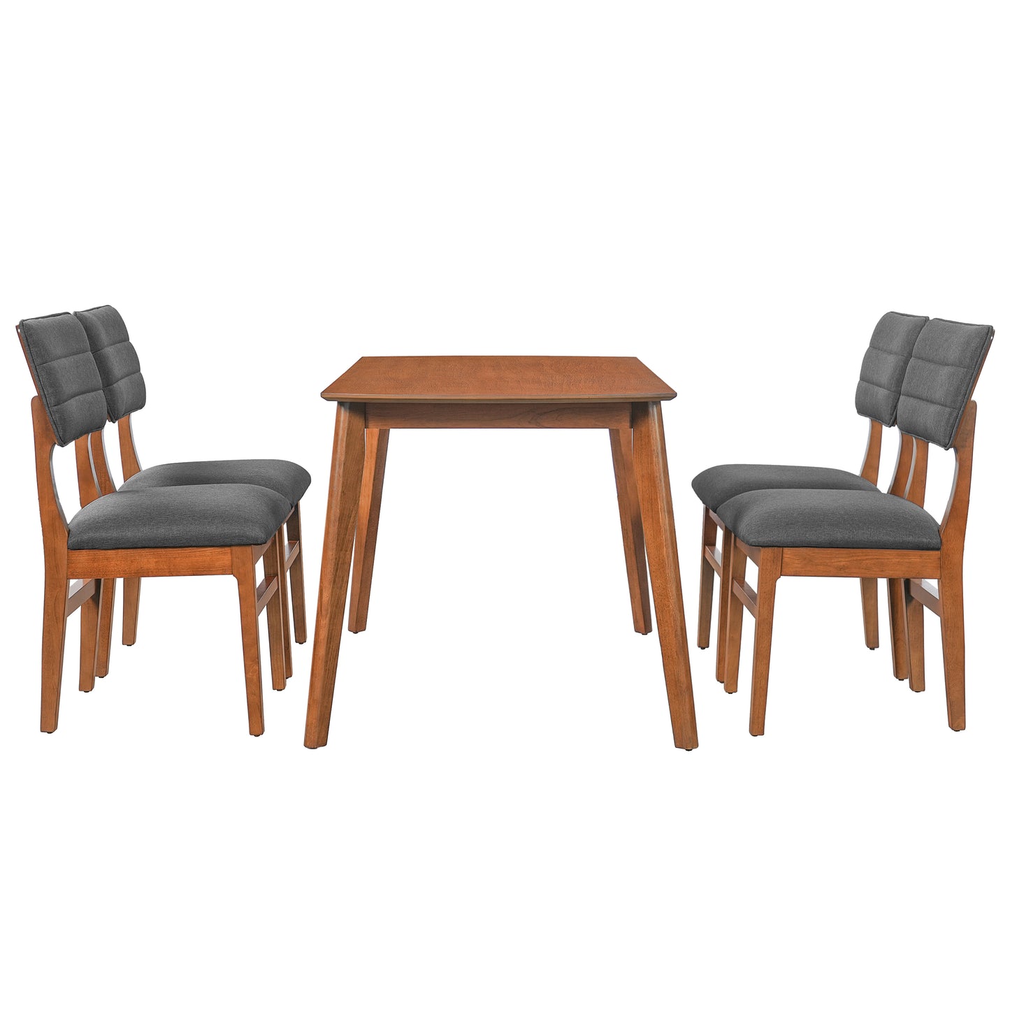 Farmhouse Dining Table Set for 4 with Upholstered Chairs - Brown & Gray