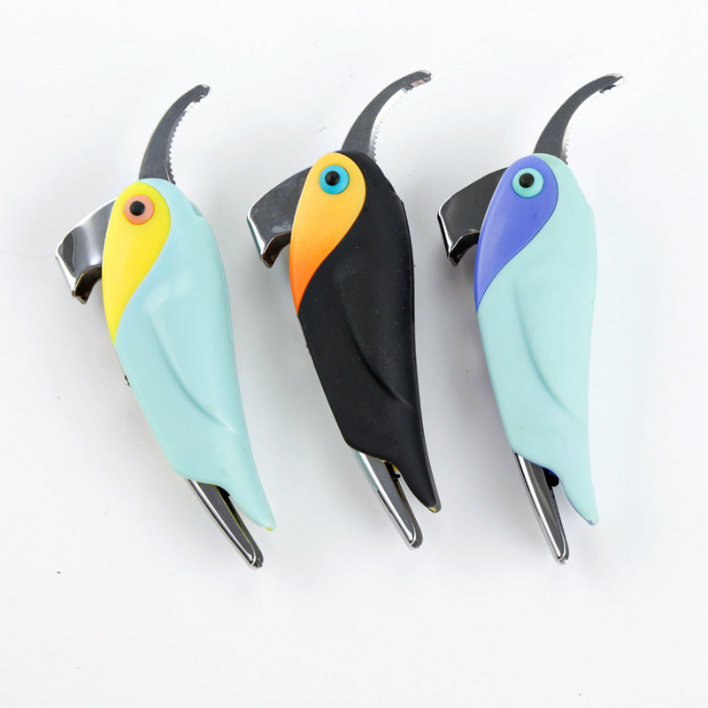 Multi-Function Stainless Steel Wine & Beer Opener with Parrot-Shaped Handle