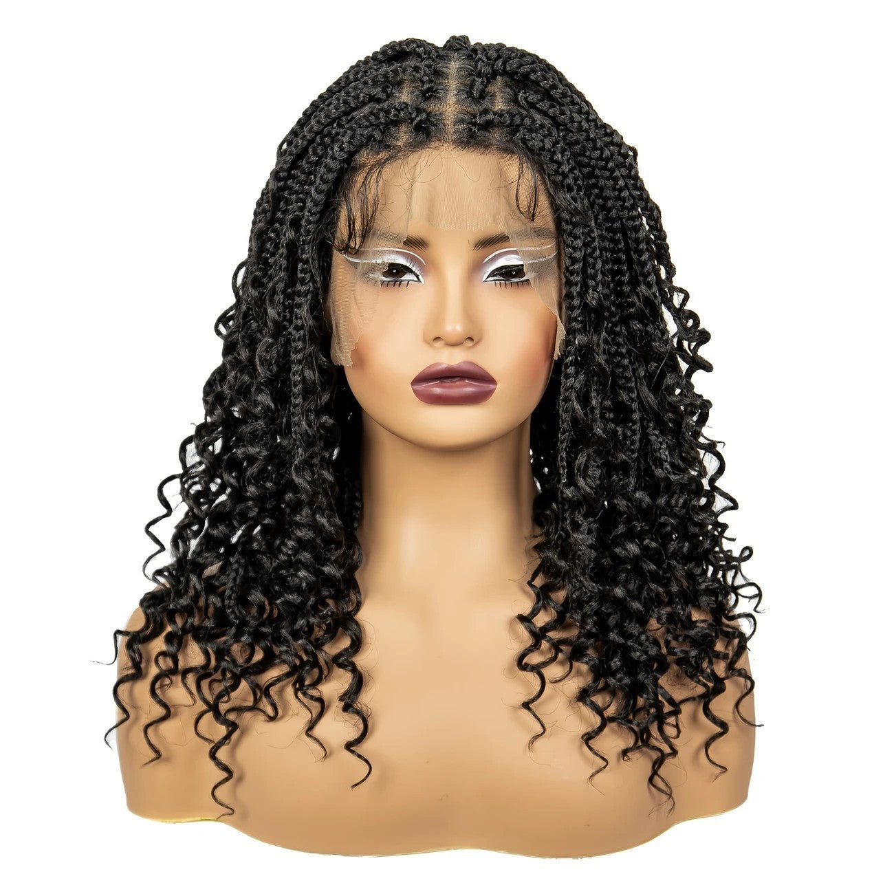 Three-Strand Braid Full Lace Synthetic Wig for Women - Long Curly Hair with Side Bangs